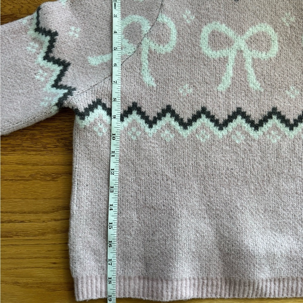 No Boundaries Pink White Bow Girly Fair Isle Rose Mist Cowl Neck Sweater Sz 8-10 - Picture 8 of 11